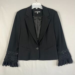 Vtg Forwear New York Women's Blazer‎ Sz 8 Black Shoulder Pads Regency Victorian